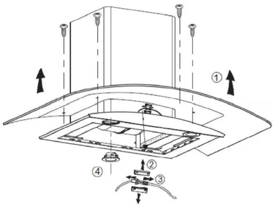 Technical diagram of a device with numbered components and directional arrows indicating assembly or installation steps.