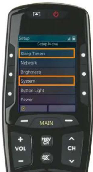 Setup Setup Menu Sleep Timers Network Brightness System Button Light Power MAIN + PREV VOL CH -