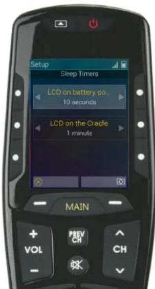Setup Sleep Timers LCD on battery po... 10 seconds LCD on the Cradle 1 minute MAIN + PREV VOL CH -