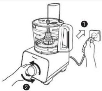 Diagram showing a blender with labeled parts and a hand holding a power outlet, illustrating the process of adding or adjusting the device.