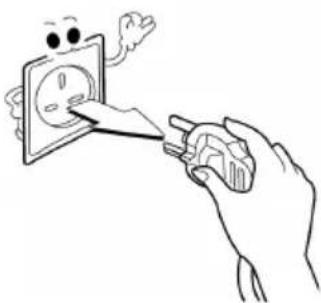 Illustration of a hand using a power tool to clean an electrical socket (no text or symbols)