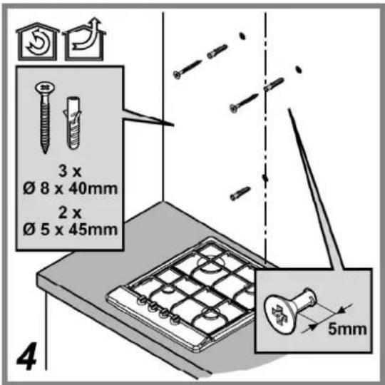 3 x Ø 8 x 40mm 2 x Ø 5 x 45mm 5mm 4