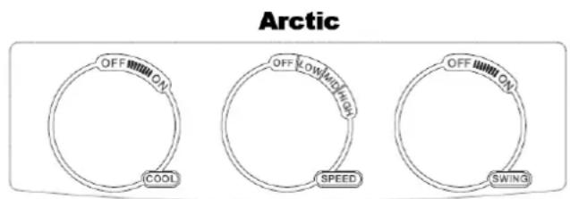 Arctic OFF ON COOL OFF LOW MID HIGH SPEED OFF ON SWING