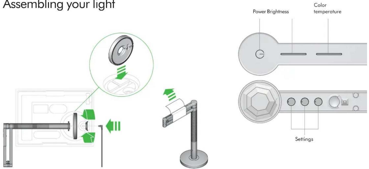 Assembling your light Power Brightness Color temperature Settings