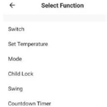 Select Function Switch Set Temperature Mode Child Lock Swing Countdown Timer