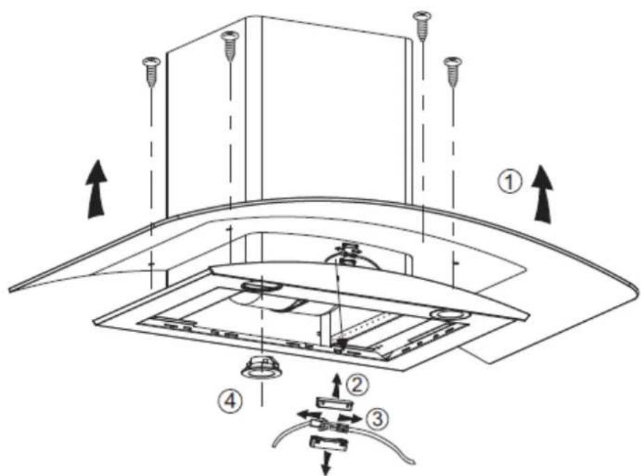 Technical diagram of a device with numbered components and directional arrows indicating assembly or installation steps.