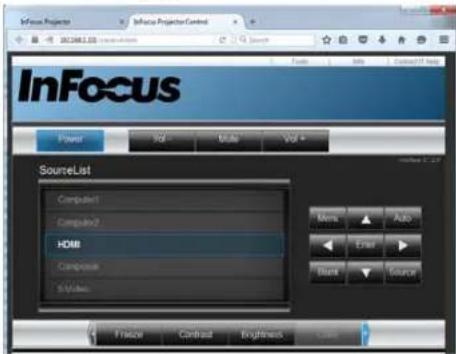 InFocus InFocus Projector Control InFocus Power Vol Mode Vol + SourceList Computer1 Computer2 HDMI Composite 6 Minutes Menu Auto First Rank Source1 Finish Contrast LogTrack Cancel