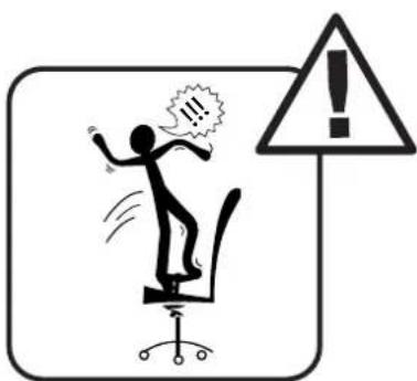 Warning symbol showing a person falling with a speech bubble and an exclamation mark, indicating caution or failure.
