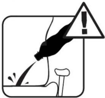 Safety warning illustration showing a person using a tool to prevent injuries, with a warning triangle and skull nearby.