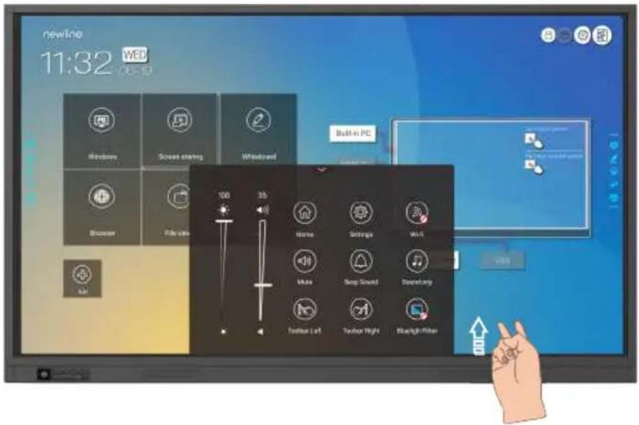 newline 11:32 WED WED Windows Screen sharing Windward Browser File click Auto Built-in PC 100 35 Home Settings Wi-Fi Music Sleep Sound Reasoning Touch Left Support Right Blueigh Filter