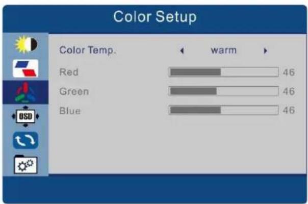 Color Setup Color Temp. red green blue warm 46 46 46