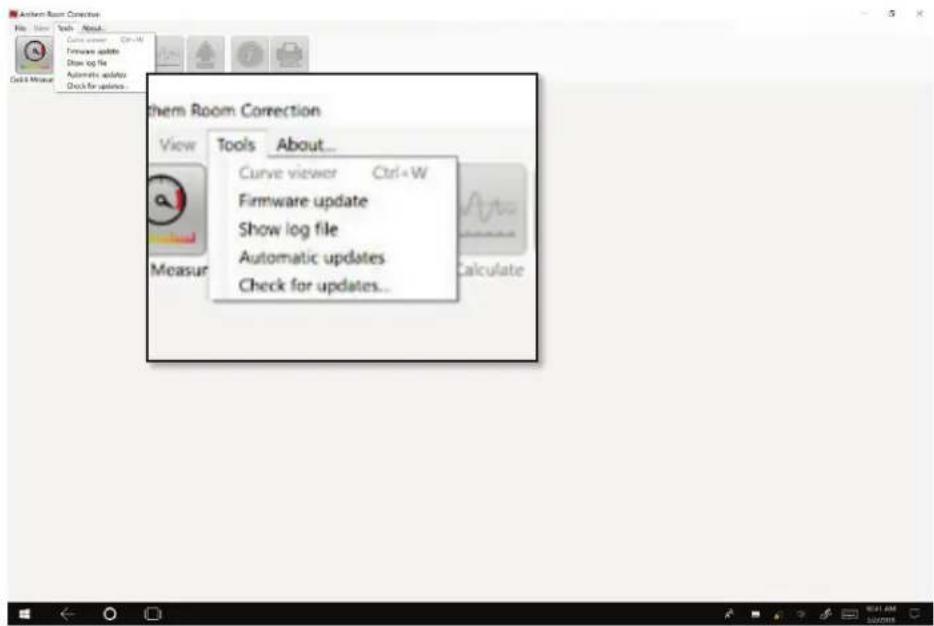Admin Room Corrected File View Tools About... Curve viewer Ctrl+W Firmware update Show log file Automatic updates Check for updates...