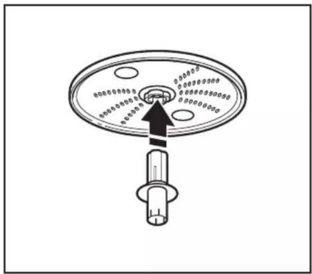 Diagram of a rotary dial with labeled positions and an arrow indicating direction, likely for electrical or mechanical control.