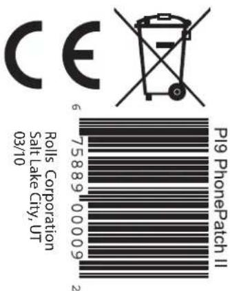 CE 6 75889 00009 Rolls Corporation Salt Lake City, UT 03/10 2 P19 PhonePatch II