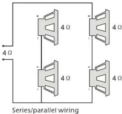 4 Ω 4 Ω 4 Ω 4 Ω 4 Ω Series/parallel wiring