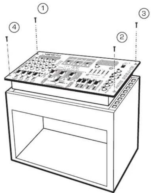 Diagram of a device with labeled components, showing front, top, and side views of the chassis.