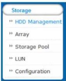 Storage » HDD Management » Array » Storage Pool » LUN » Configuration