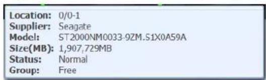 Location: 0/0-1 Supplier: Seagate Model: ST2000NM0033-9ZM.S1X0A59A Size(MB): 1,907,729MB Status: Normal Group: Free