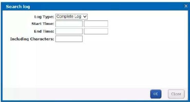 Search log Log Type: Complete Log Start Time: End Time: Including Characters: OK Close