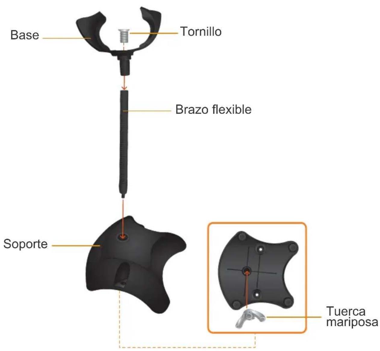 Base Tornillo Brazo flexible Soporte Tuerca mariposa
