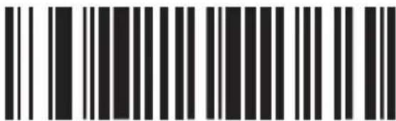 Black and white barcode image with vertical lines and a central dot