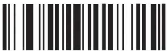 Black and white barcode image with vertical lines and a central dot