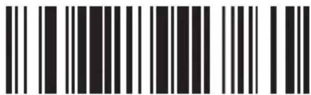 Black and white barcode image with vertical lines and a central dot