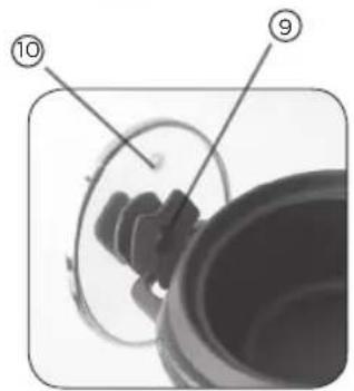 Technical diagram showing labeled components of a mechanical assembly, with numbered parts 9 and 10 pointing to specific parts.