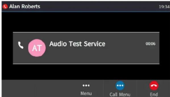 Alan Roberts 19:34 Audio Test Service 00:06 AT Menu Call Menu End
