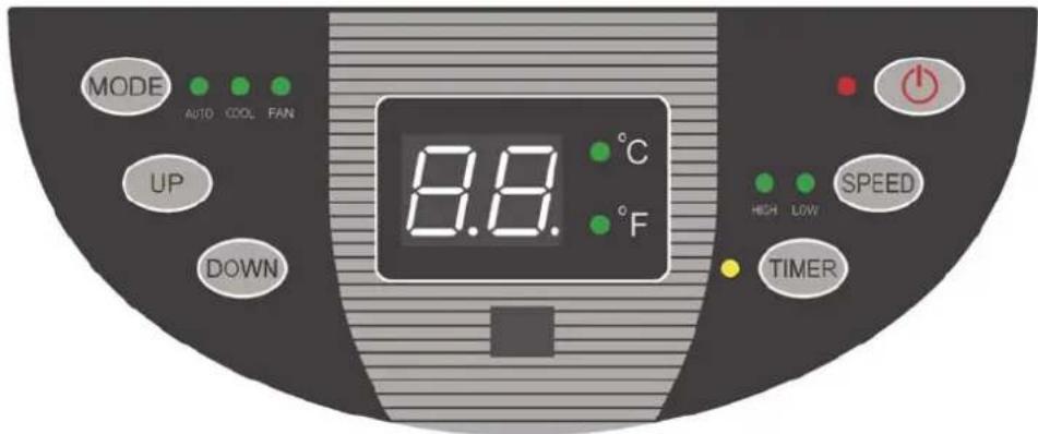 MODE AUTO COOL FAN UP DOWN 8.8 °C °F SPEED HIGH LOW TIMER