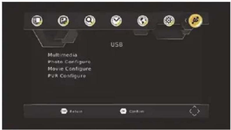 USB Multimedia Photo Configure Movie Configure PVR Configure Return Confirm
