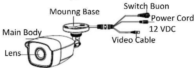 Main Body Lens Moung Base Switch Buon Power Cord 12 VDC Video Cable