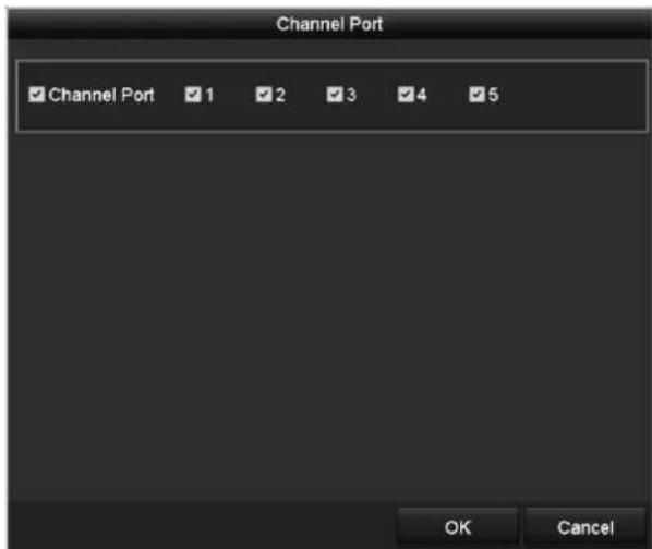 Channel Port ✓ Channel Port ✓ 1 ✓ 2 ✓ 3 ✓ 4 ✓ 5 OK Cancel