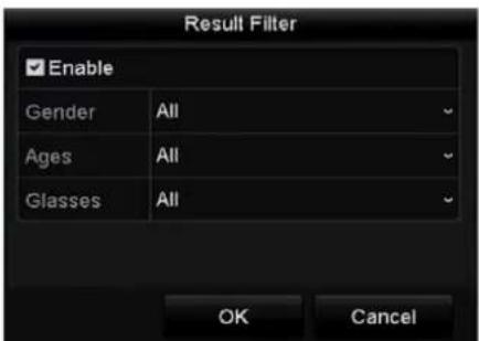 Result Filter Enable Gender All Ages All Glasses All OK Cancel