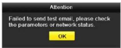 Attention Failed to send test email, please check the parameters or network status. OK