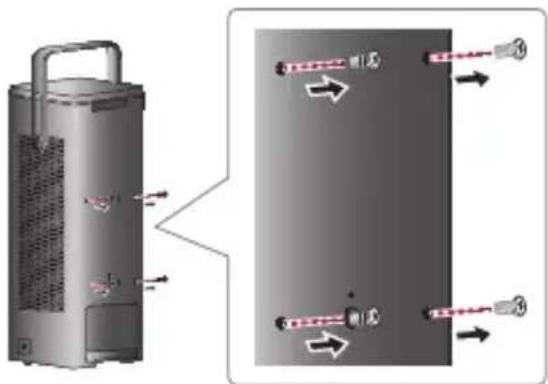 Diagram showing airflow or heat transfer between a cylindrical device and a rectangular chamber with labeled components and directional arrows.