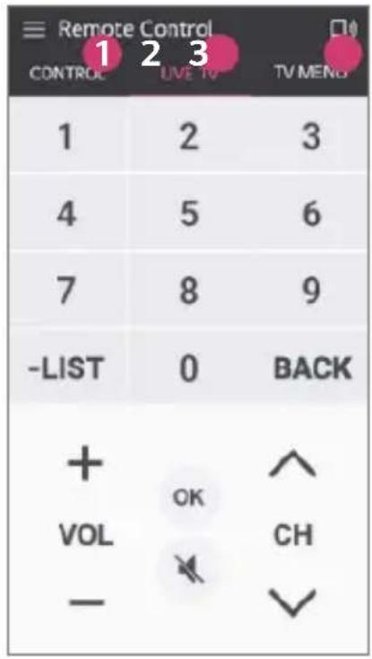 Remote Control 1 2 3 CONTROL LIVE TV TV MENU 1 2 3 4 5 6 7 8 9 -LIST 0 BACK + VOL OK CH -