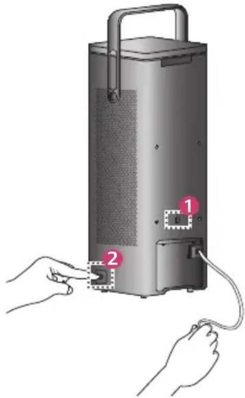 Diagram showing hands connecting a device to a container with labeled parts 1 and 2
