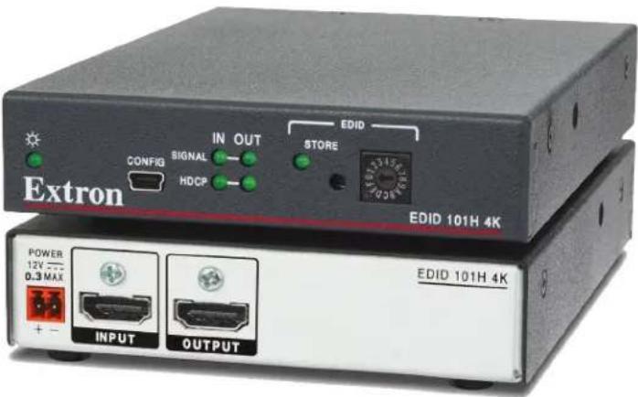 Extron IN OUT CONFIG SIGNAL HDCP STORE EDID EDID 101H 4K POWER 12V 0.3 MAX INPUT OUTPUT EDID 101H 4K