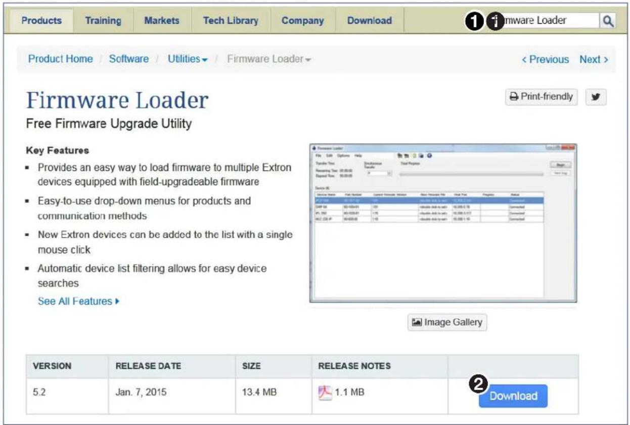 Products Training Markets Tech Library Company Download Product Home Software Utilities Firmware Loader Firmware Loader < Previous Next > Firmware Loader Free Firmware Upgrade Utility Key Features • Provides an easy way to load firmware to multiple Extron devices equipped with field-upgradeable firmware • Easy-to-use drop-down menus for products and communication methods • New Extron devices can be added to the list with a single mouse click • Automatic device list filtering allows for easy device searches See All Features ▶ Image Gallery VERSION RELEASE DATE SIZE RELEASE NOTES 5.2 Jan. 7, 2015 13.4 MB 1.1 MB Download