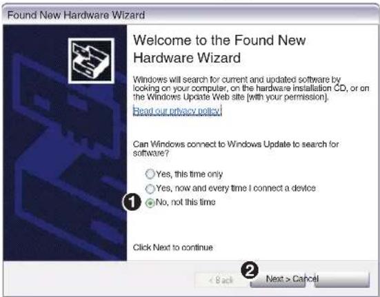 Found New Hardware Wizard Welcome to the Found New Hardware Wizard Windows will search for current and updated software by looking on your computer, on the hardware installation CD, or on the Windows Update Web site [with your permission]. Read our privacy policy! Can Windows connect to Windows Update to search for software? Yes, this time only Yes, now and every time I connect a device No, not this time Click Next to continue Back Next > Cancel