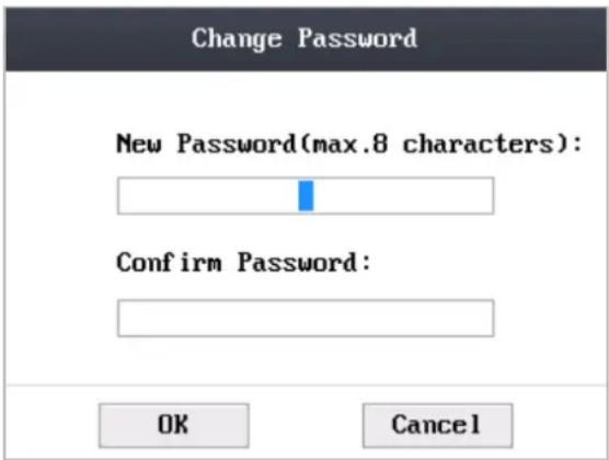 Change Password New Password(max.8 characters): Confirm Password: OK Cancel