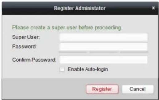 Register Administrator Please create a super user before proceeding. Super User: Password: Confirm Password: Enable Auto-login Register Cancel