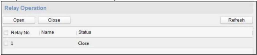 Relay Operation Open Close Refresh Relay No. Name Status 1 Close