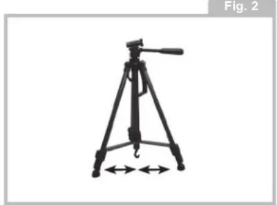 Illustration of a tripod-mounted camera with tripod base and tripod legs, shown in profile view (no text or symbols)