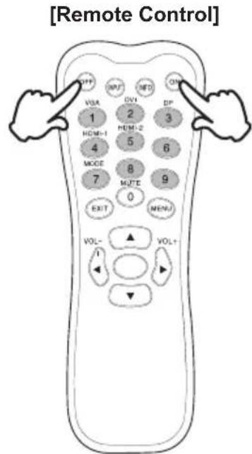 [Remote Control] OFF INPT NFD OFF VGA DV1 DP 1 2 3 HDMI-1 HDMI-2 4 5 6 MODE 8 MODE 7 MUTE 9 0 EXIT MENU VOL- I VOL+ ↓