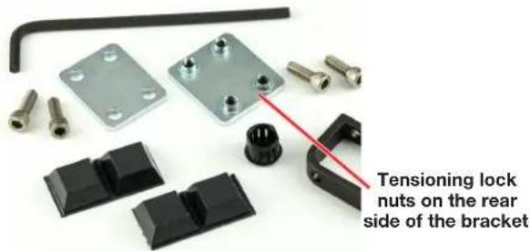 Tensioning lock nuts on the rear side of the bracket