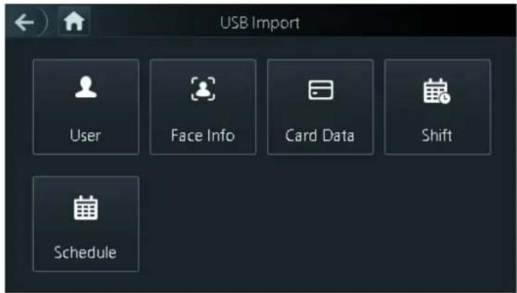 USB Import User Face Info Card Data Shift Schedule