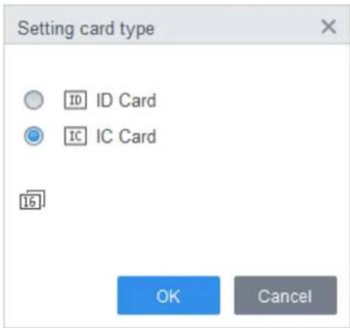 Setting card type ID ID Card IC IC Card 16 OK Cancel