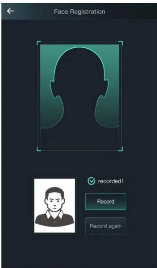Face Registration recorded! Record Record again